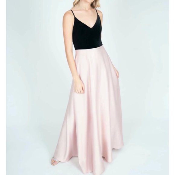 Ella Gown Black Velvet Blush Satin Maxi Dress Prom - Picture 2 of 6